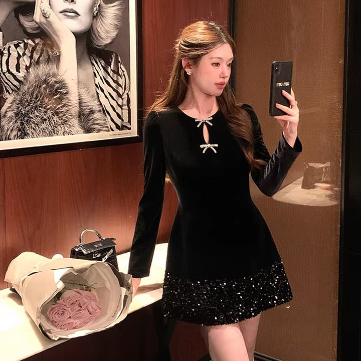 【dress】スパンコール付きミニワンピース Q7889