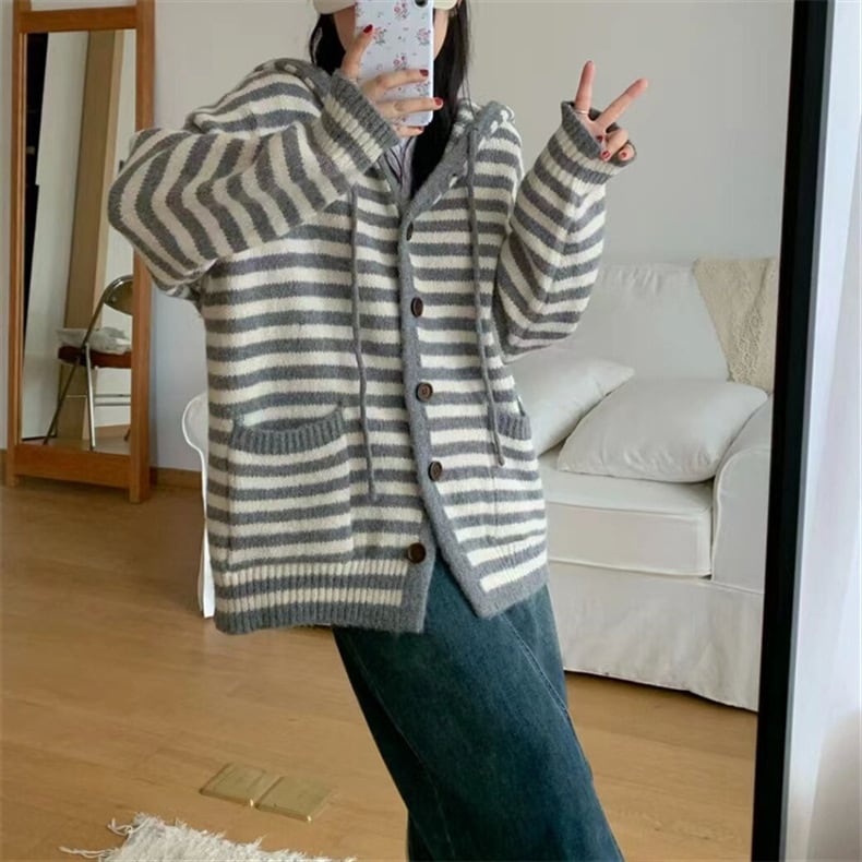 【outer】ボーダー柄ニットカーデ　M26751