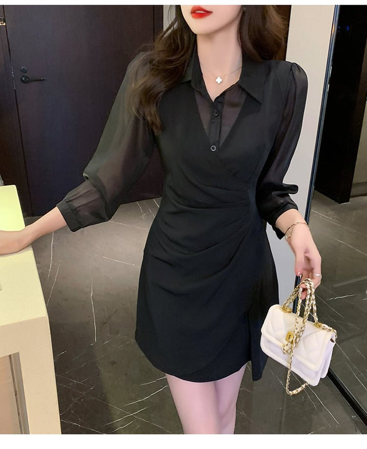 【dress】目立つ！エレガント切り替えシャツワンピース　M17272