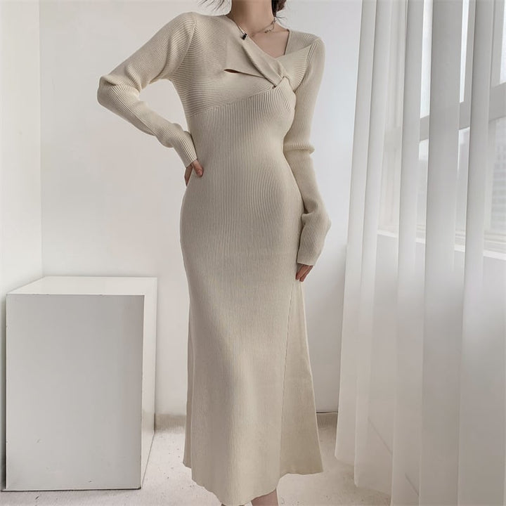 【dress】細身効果抜群♪エレガントニットワンピース　M17484