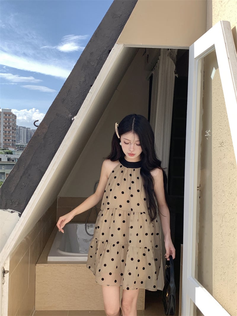 【dress】ノースリーブドット柄ワンピース　M24615