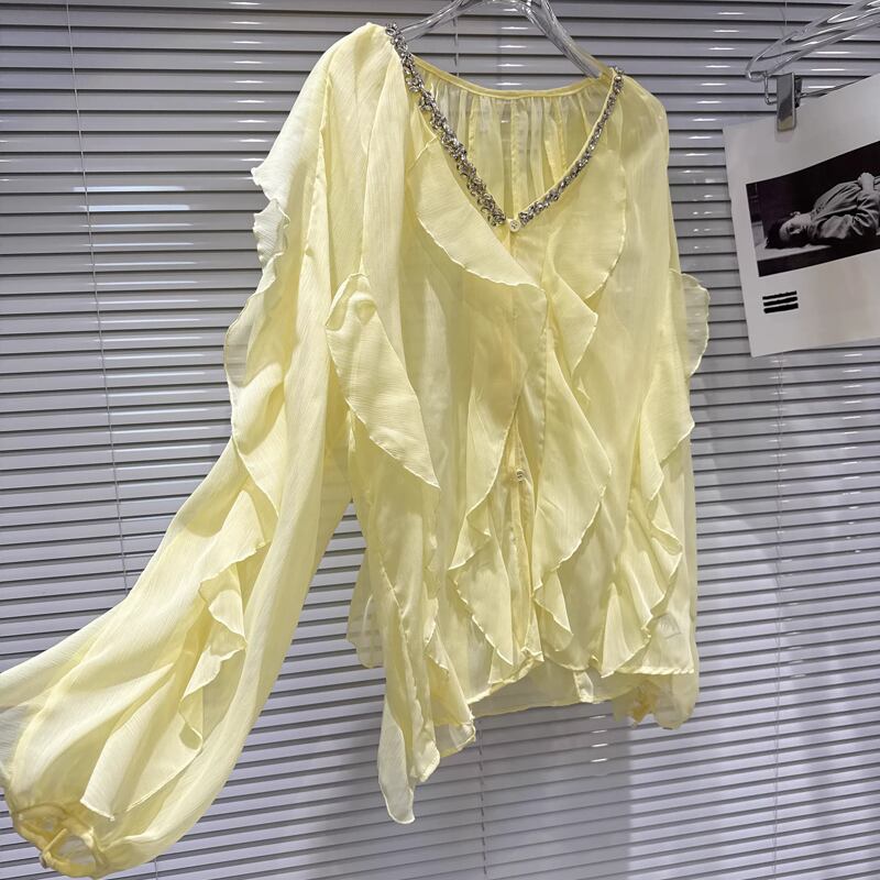 【tops】Vネックフレアシフォンシャツ Q8105