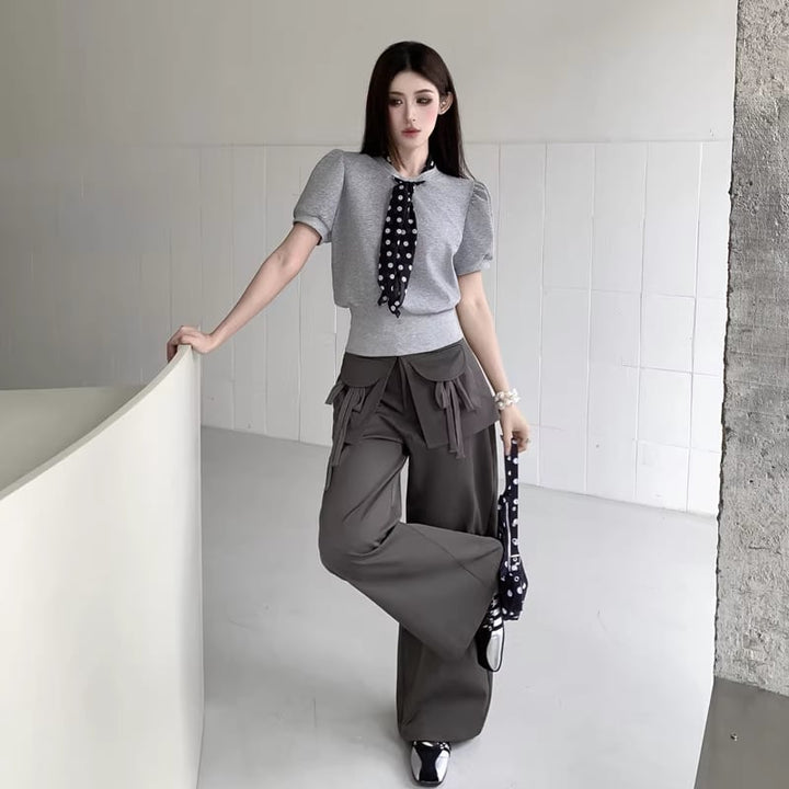 【tops】スカーフカラー半袖トップス Q8212