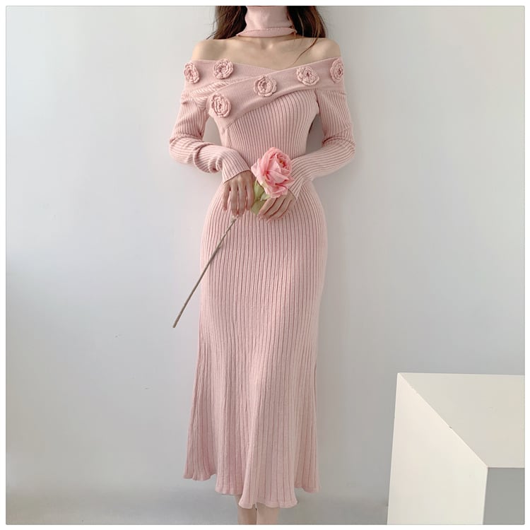 【dress】ボートネックニットワンピース　M18127