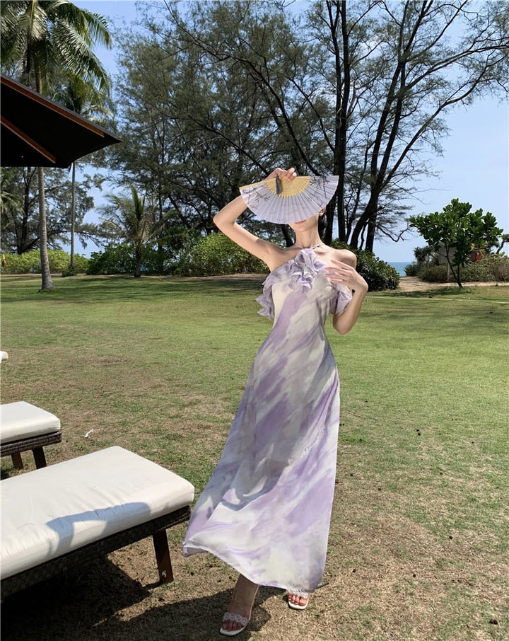 【dress】フリルプリントワンピース　M25208