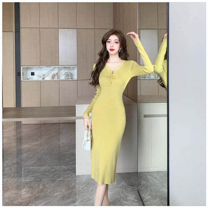 【dress】無地ニットワンピース　M18253