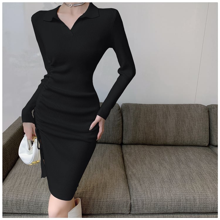 【dress】話題沸騰中 オシャレスリットニットワンピース　M17466
