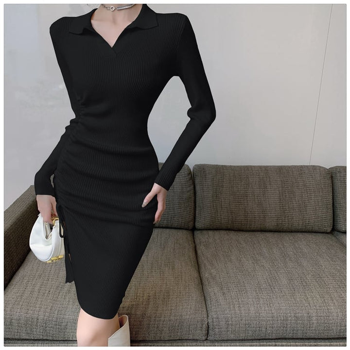 【dress】話題沸騰中 オシャレスリットニットワンピース　M17466