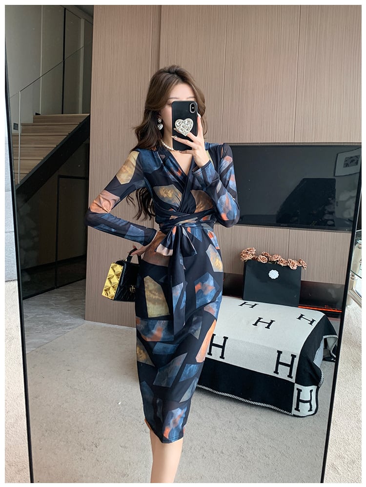【dress】女子力アップエレガントVネックワンピース　M17432