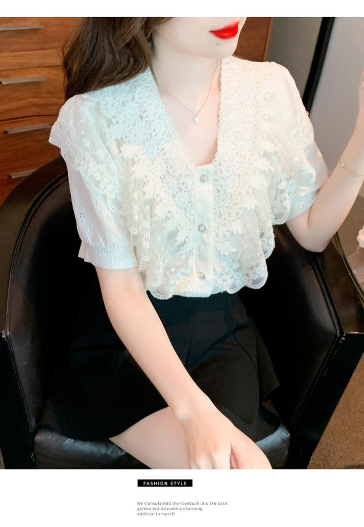 【tops】気質満点大人可愛いレースシャツトップス大活躍　M16952