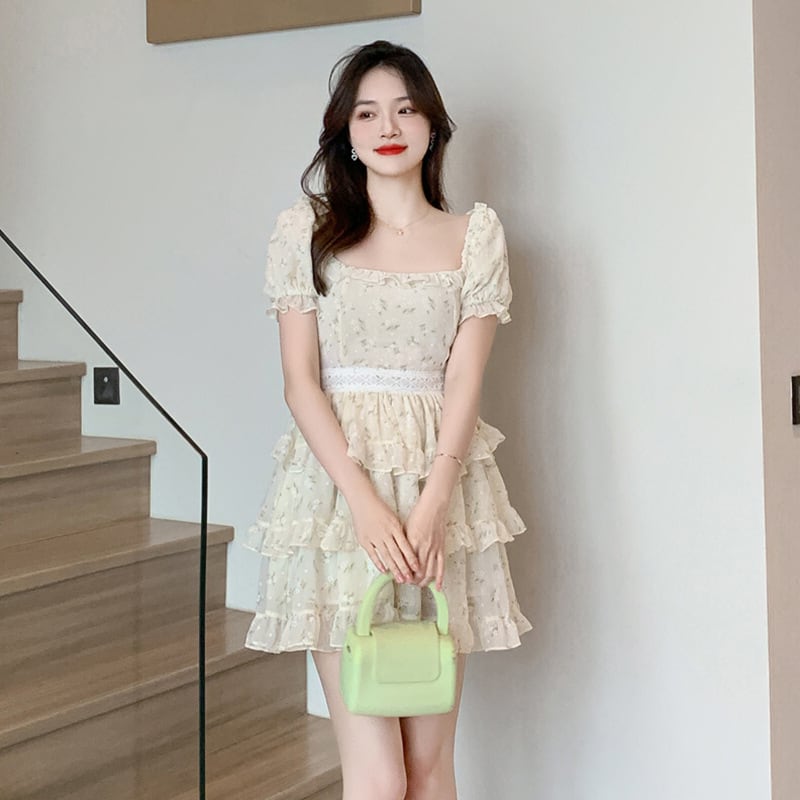 【dress】細身効果抜群♪スウィート花柄ワンピースオシャレ　M16846