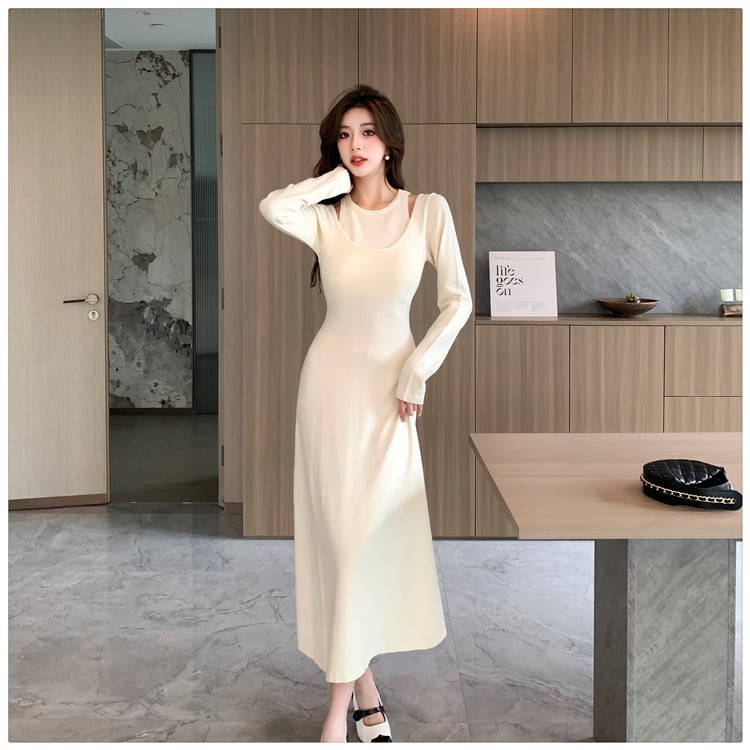 【dress】輝いて超人気 ! 切り替えニットワンピース　M17585