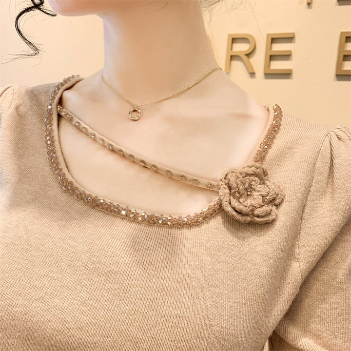 【tops】ビジュー不規則 イレギュラーニットトップス　M28665