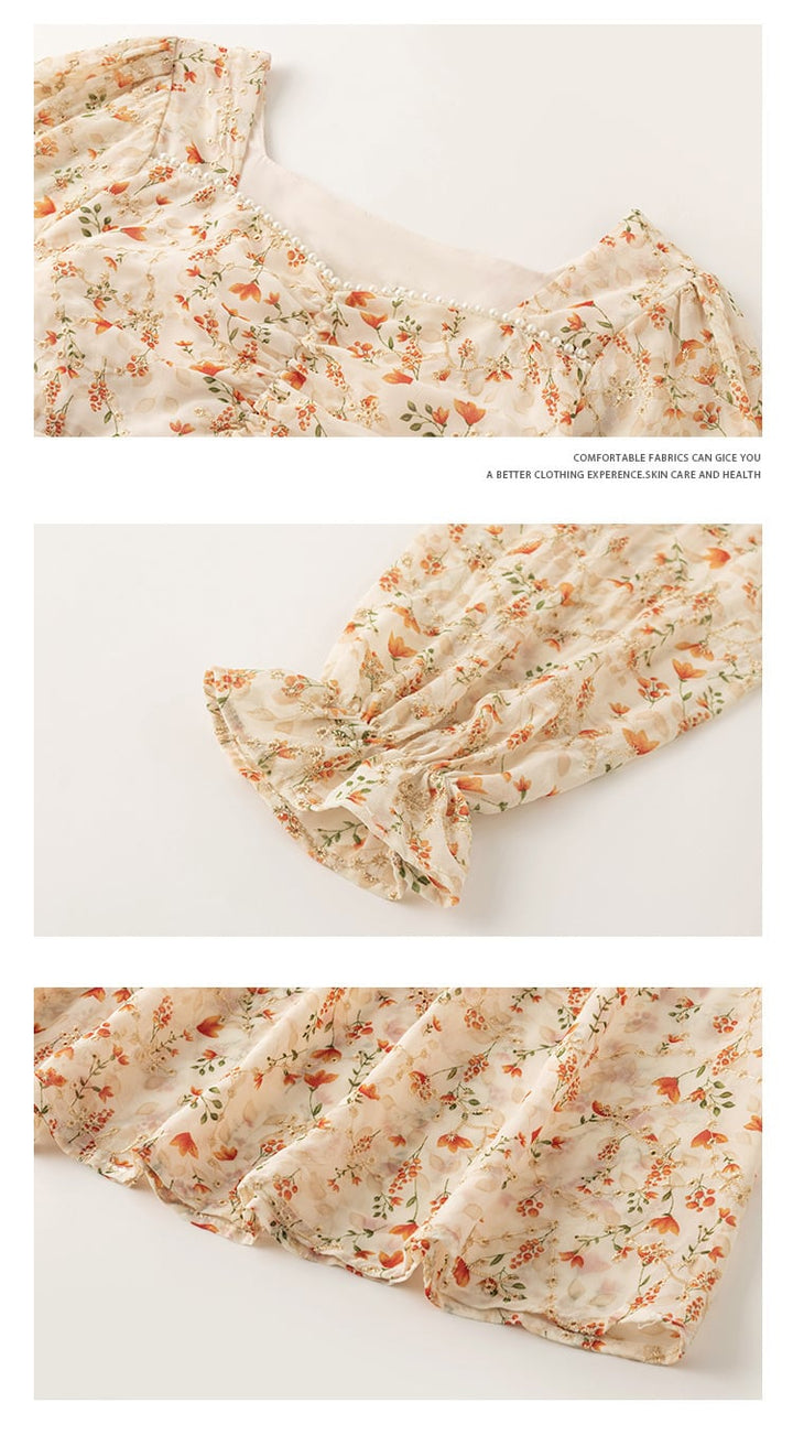 【dress】パフスリーブスウィート花柄ワンピース　M17075