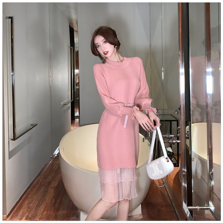 【dress】ドッキングニットワンピース　M18136