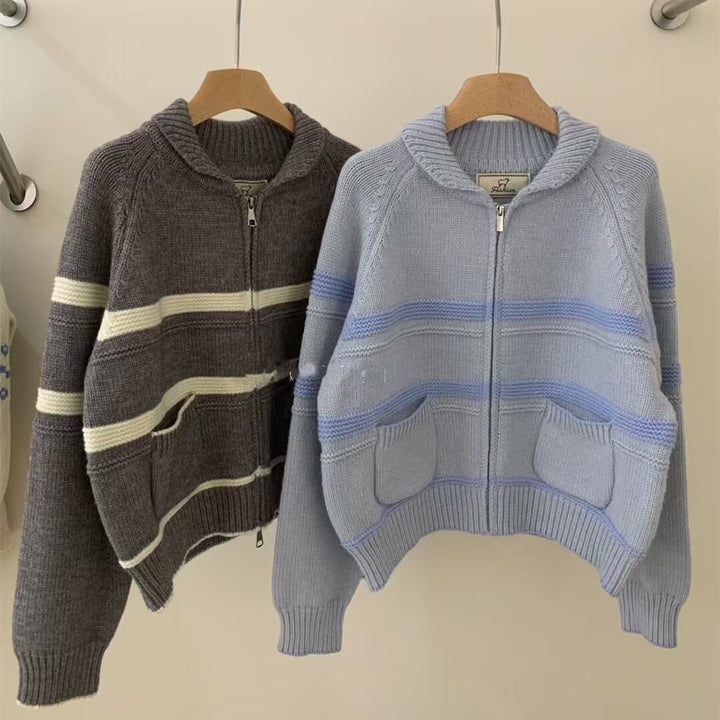 【outer】ボーダー柄ニットカーデ　M27799