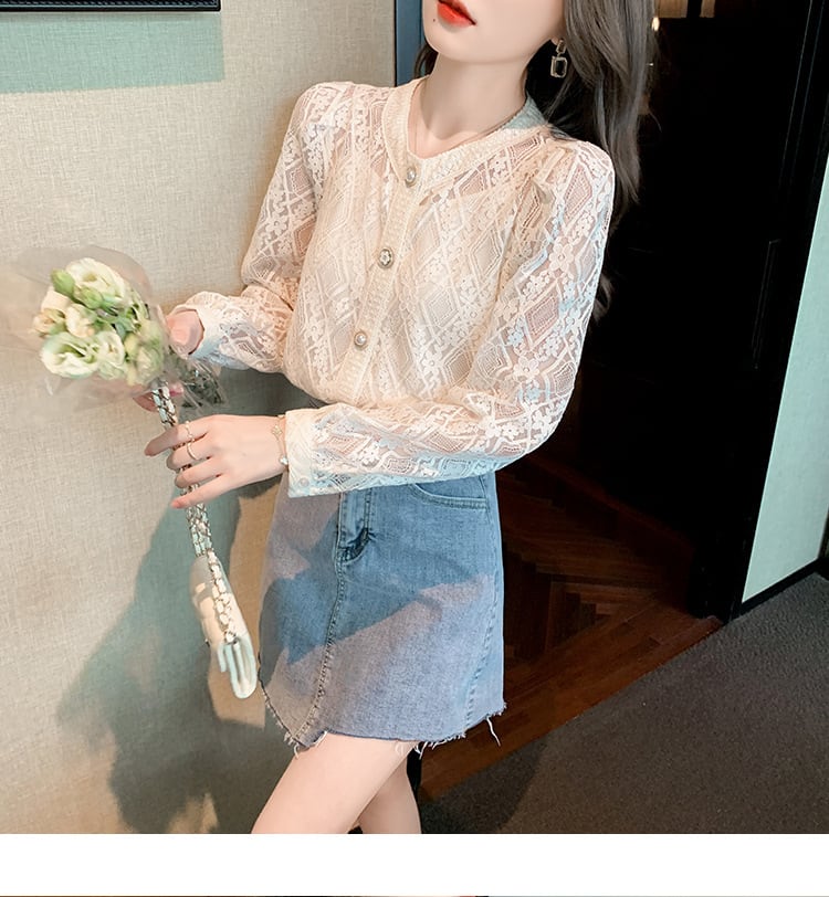 【tops】優しい雰囲気レース切り替えシャツトップス　M16771