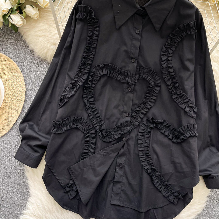 【tops】フリル人気デザインシャツブラウス　M29782