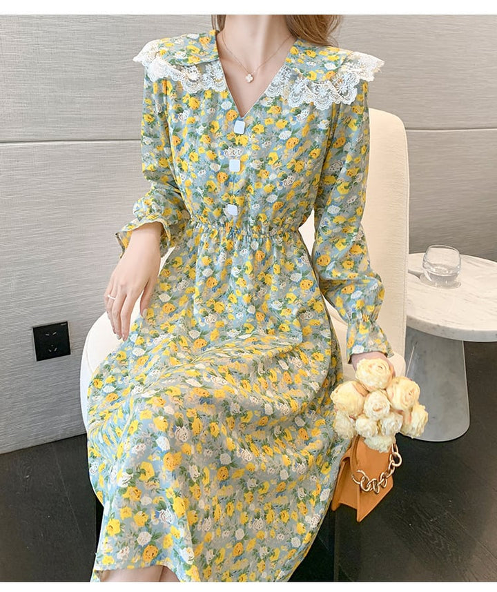 【dress】細身効果抜群♪スウィート花柄ワンピースオシャレ　M17017