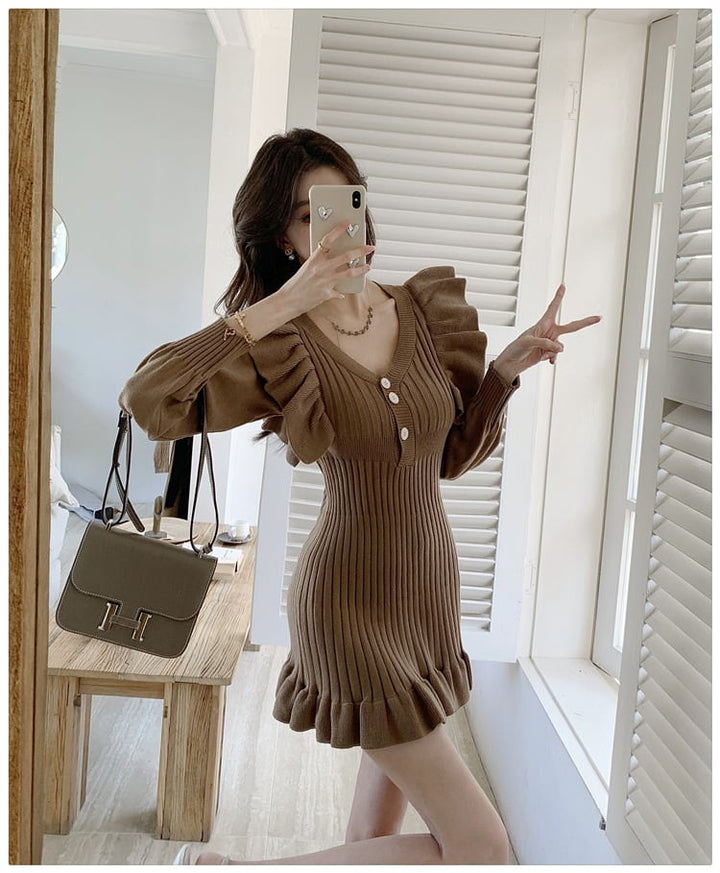 【dress】フリルニットワンピース　M28791