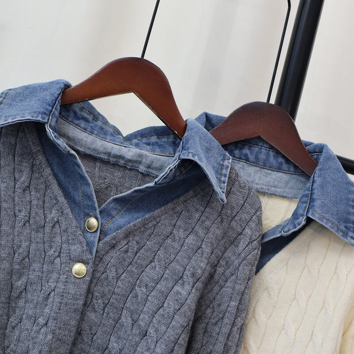 【outer】デニム切り替えニットカーデ　M26850