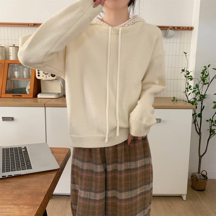 【tops】フード付きニットセーター　M28642