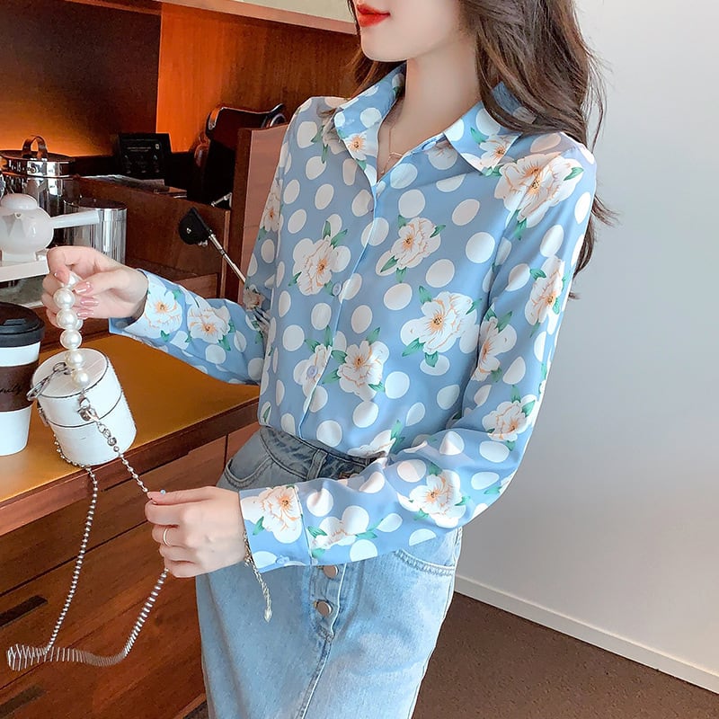 【tops】大人らしい プリントシャツトップス着心地良い　M17228
