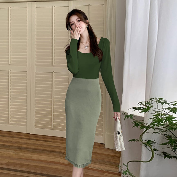 【dress】配色ニットワンピース　M25476