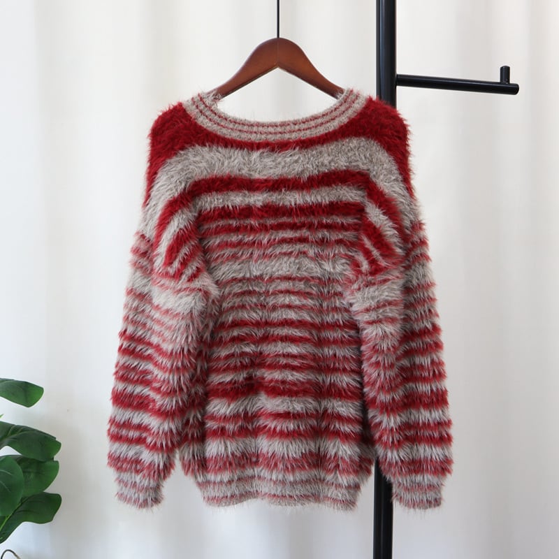 【tops】ボーダー柄ニットセーター　M26865