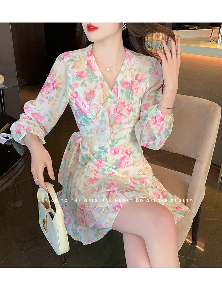 【dress】Vネック花柄ワンピース　M17956