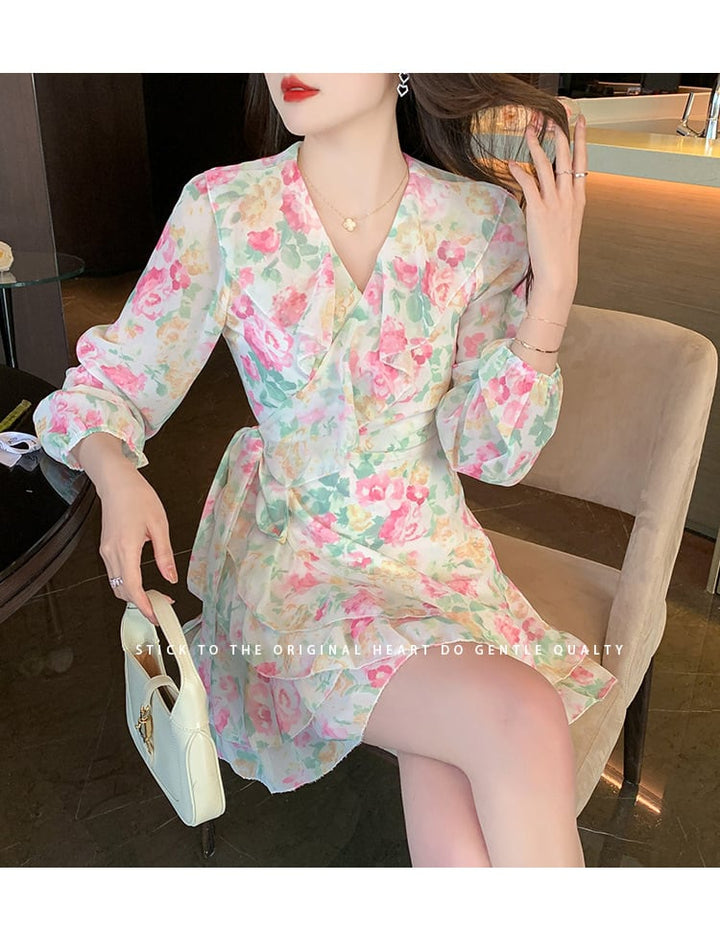 【dress】Vネック花柄ワンピース　M17956