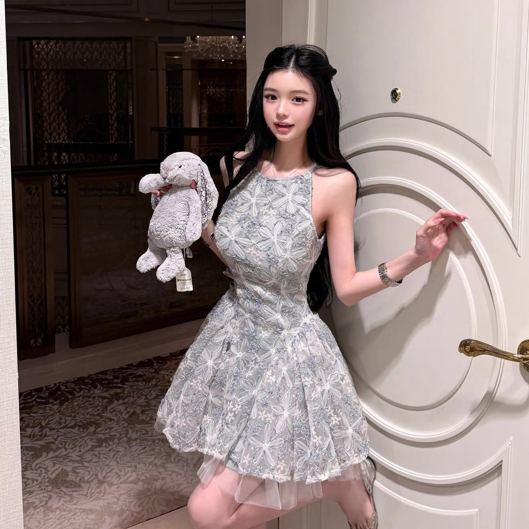 【dress】フラワー刺繍ミニワンピース　N3573