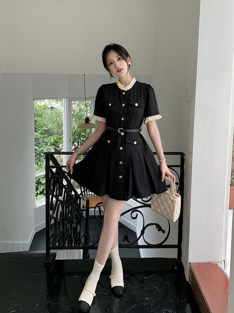 【dress】知的で品の良い♡エレガントデートワンピースベルト付き　M16775