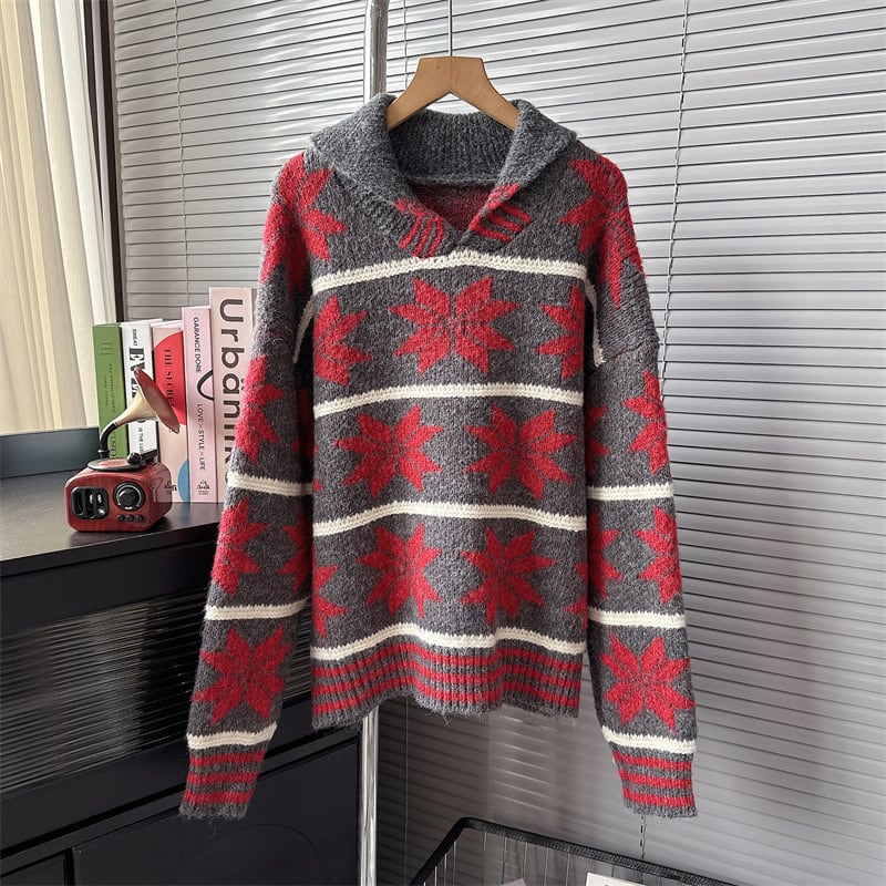 【tops】折り襟ニットセーター　M20263
