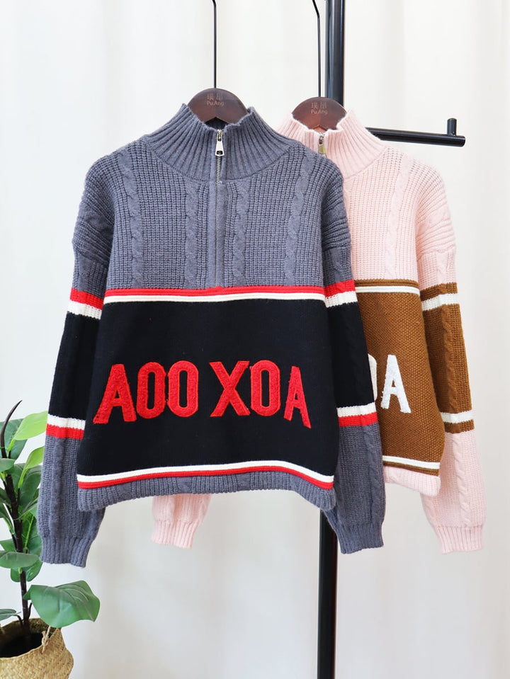 【tops】ハイネックファスナーニットセーター　M18069