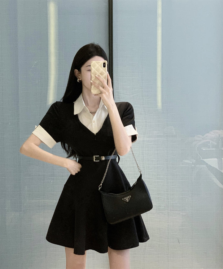 【dress】POLOネック切り替えワンピースベルト付き　M17173
