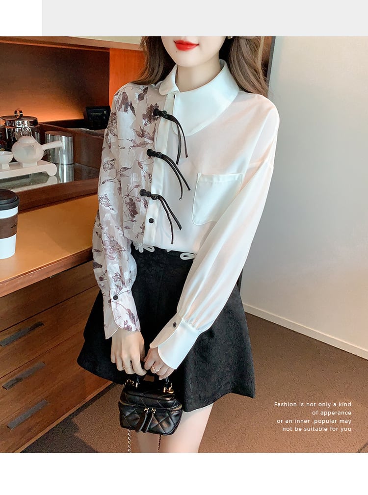 【tops】プリントドッキングシャツトップス　M18287