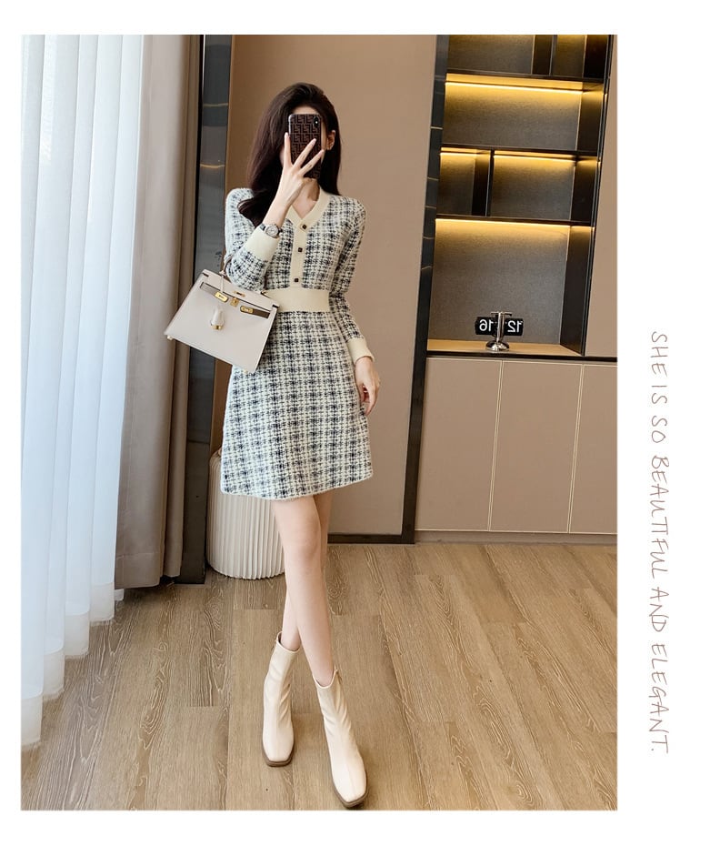 【dress】大人らしい エレガントニットワンピース着瘦せ　M17471
