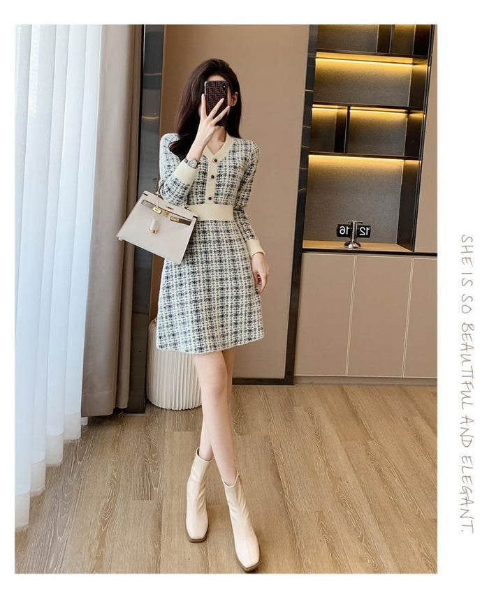 【dress】大人らしい エレガントニットワンピース着瘦せ　M17471