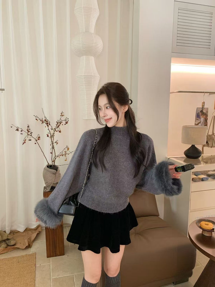 【tops】袖ファーニットトップス　K0676