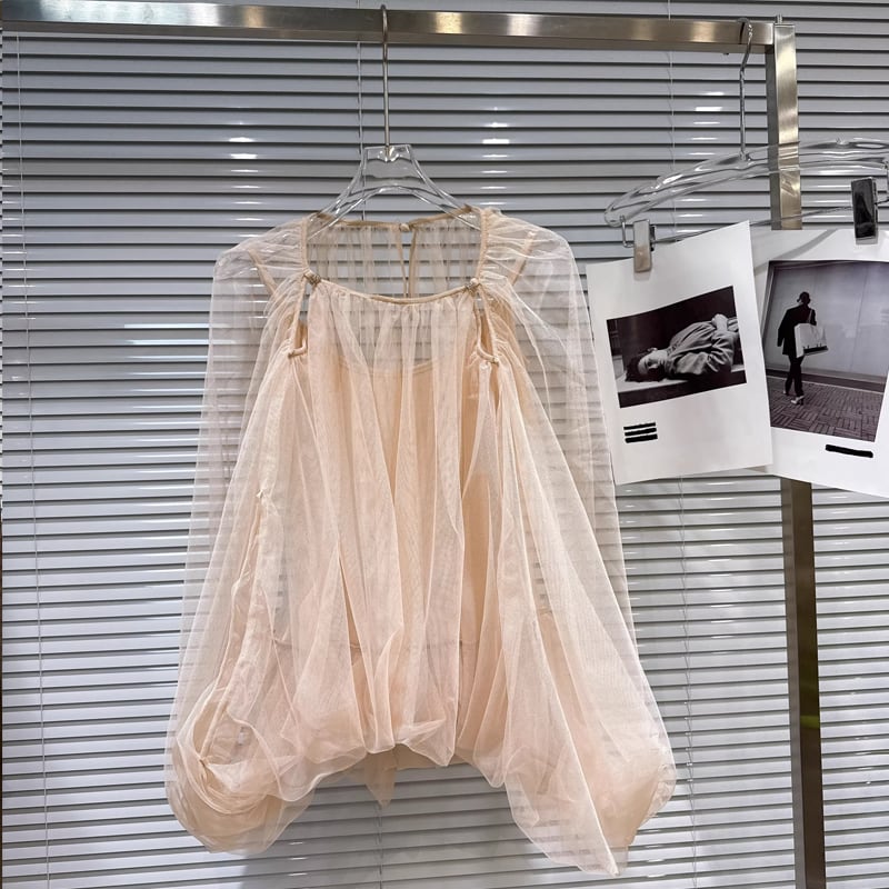 【tops】チュールフェイクレイヤードトップス Q8388