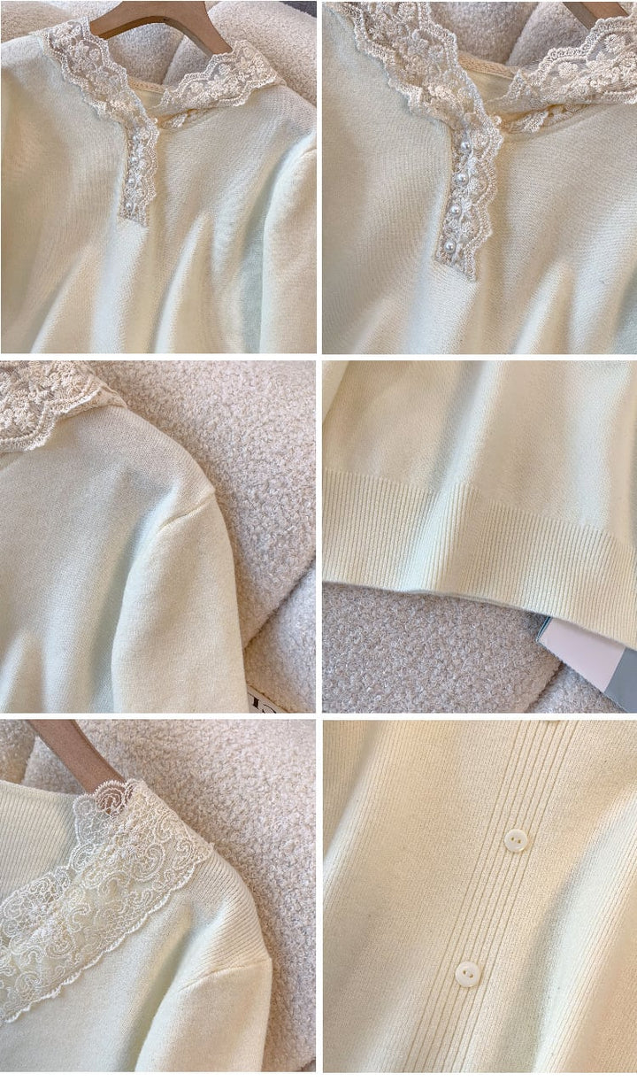 【tops】レース切り替えニットトップス　M28053