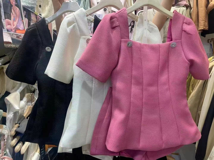 【set】バックリボン付きトップス×ショートパンツセット　M24663