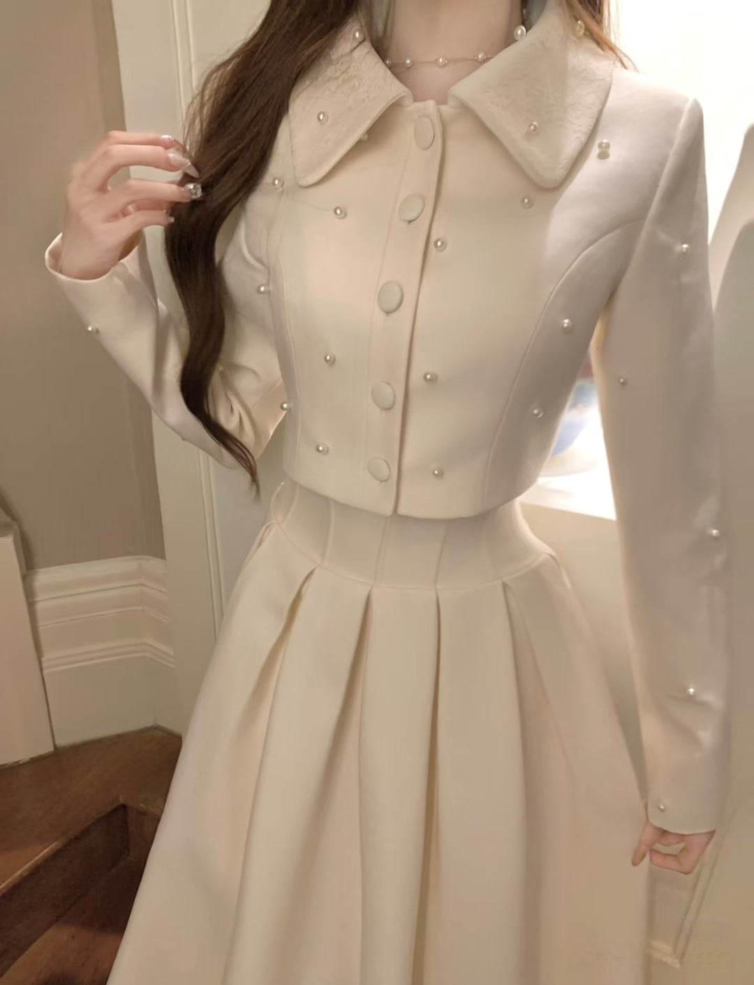 【set】パール付きショートジャケット×ロングスカートセット    N3401