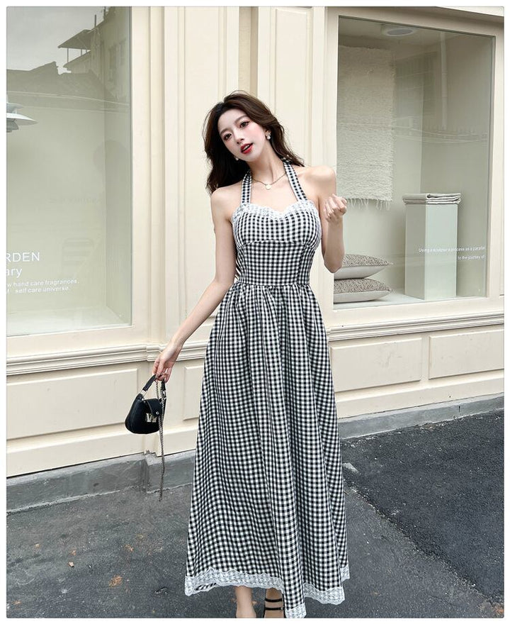 【dress】レース切り替えホルターネックワンピース　M29995