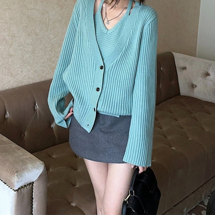 【outer】切り替えニットカーデ　M25425