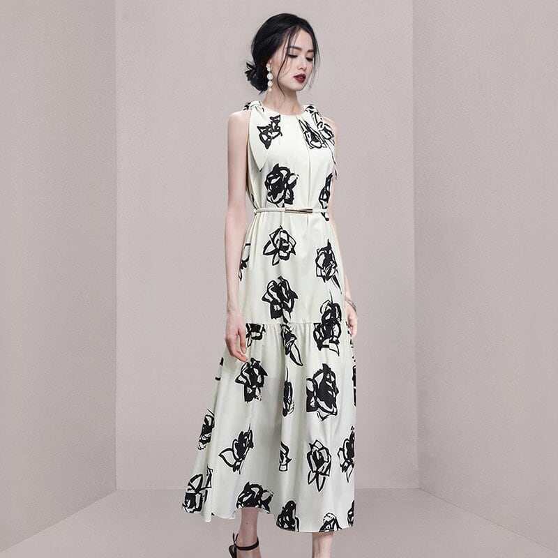 【dress】ノースリーブプリントワンピース　M23958