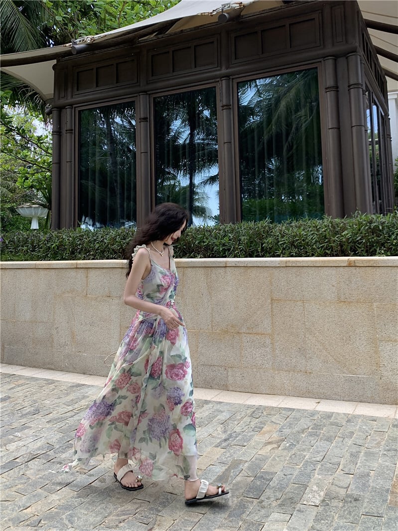 【dress】優しい雰囲気スウィート花柄キャミワンピース　M17457