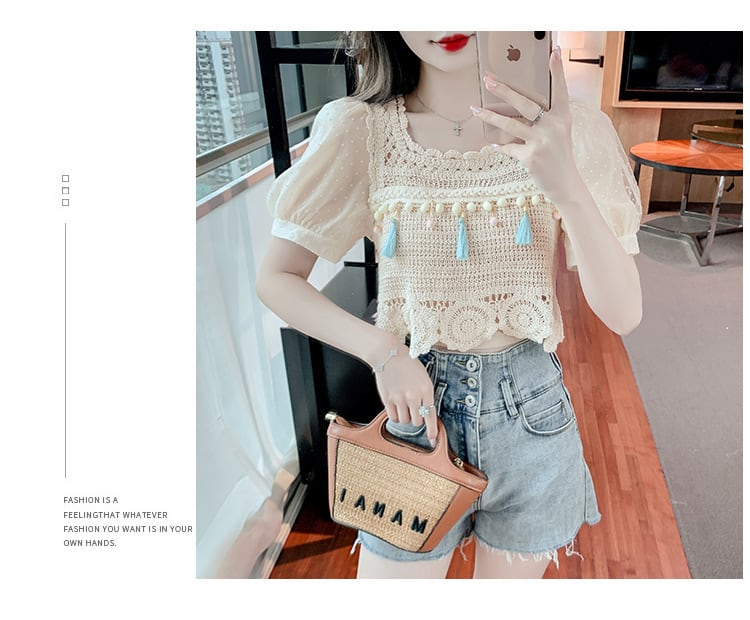 【tops】柔らかくて優しい印象カットワークニットトップス　M17061