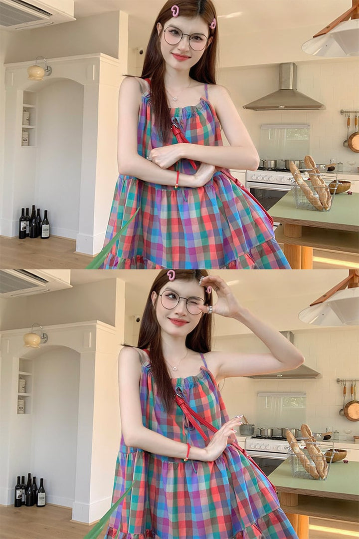 【dress】チェック柄キャミワンピース　M25035